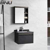 High-End Waterproof Wooden Bathroom Vanity Combo Wall-Mounted with Sintered Stone Countertop